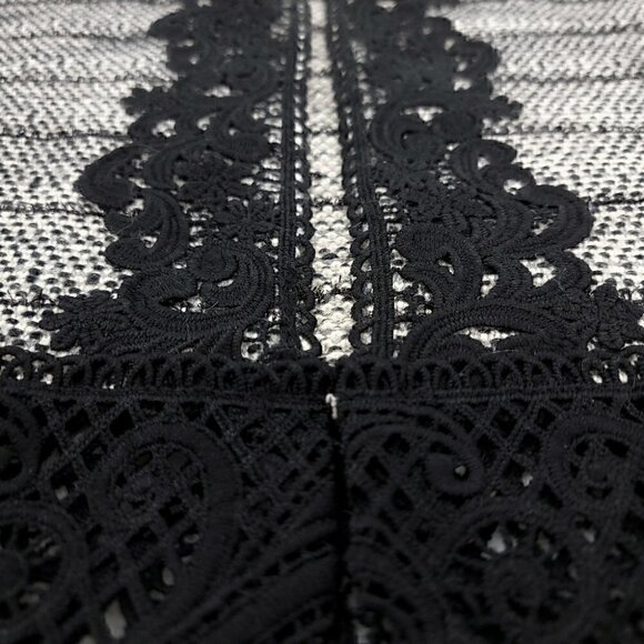 Chico's EUC Women's 0 Black White Laced Fringe Cardigan Cotton Blend Tweed - Picture 5 of 11